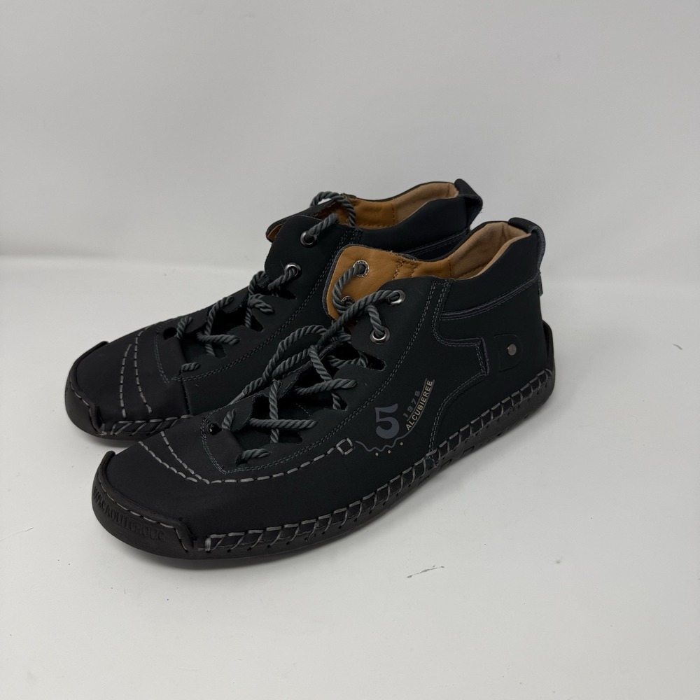 ALCUBIEREE Shoes Mens 42 Black Lace Up Moc Toe Contrast Stitching Casual Chukka